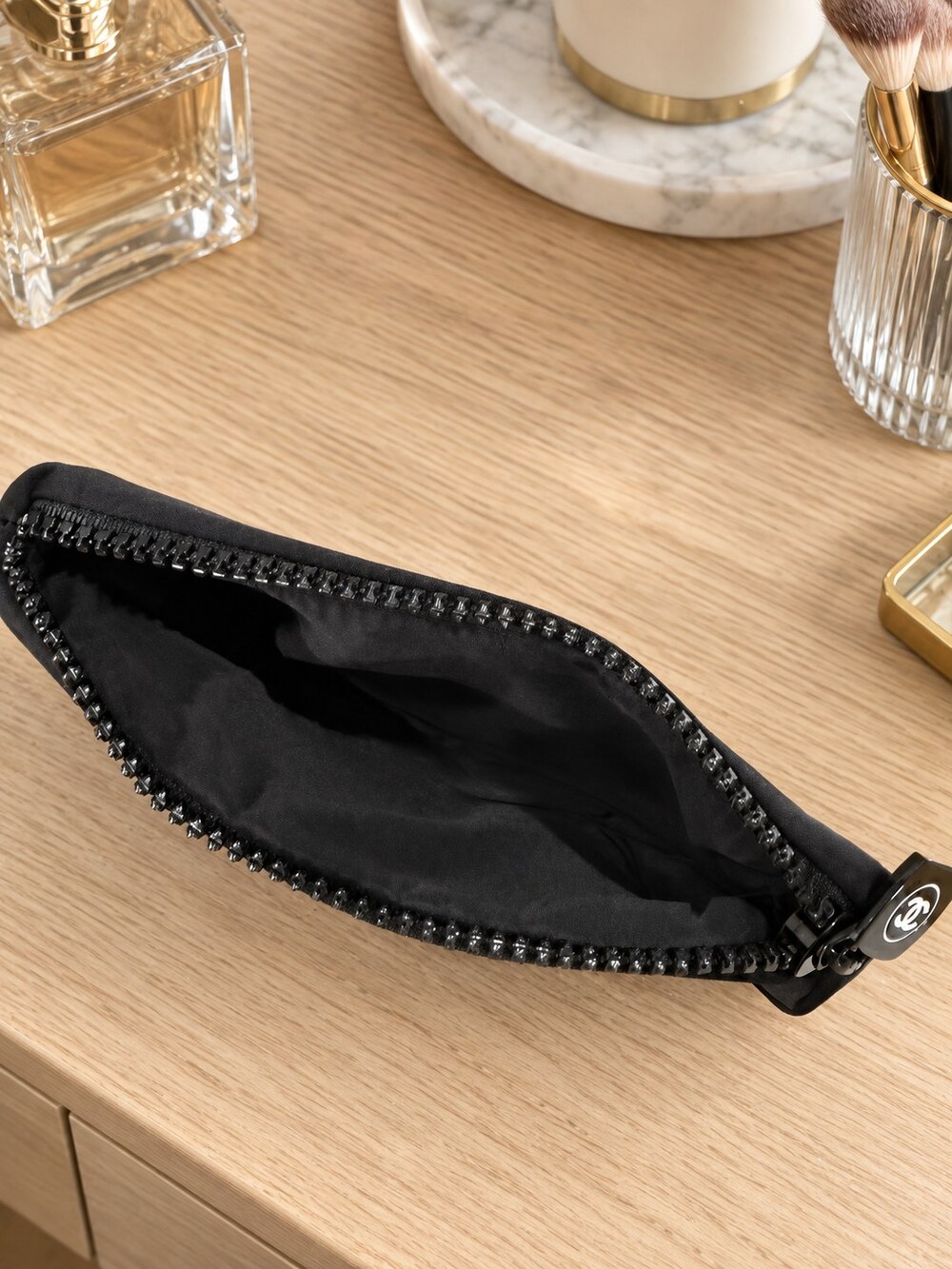 Chanel Black Zip Cosmetic Pouch | Vanity Accessory - Picture 5 of 6